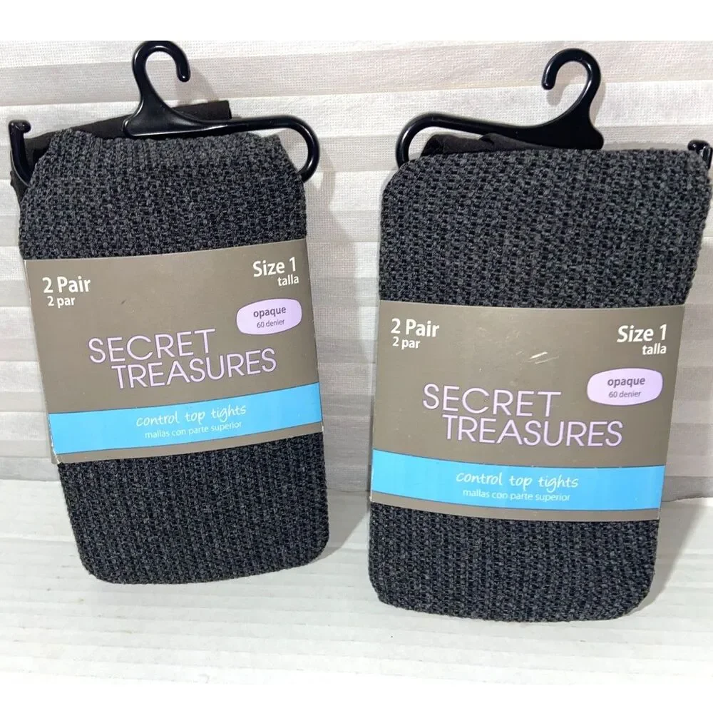 2 Secret Treasures Tights Control Top 4 Pairs Charcoal Black 60 Denier Size 1